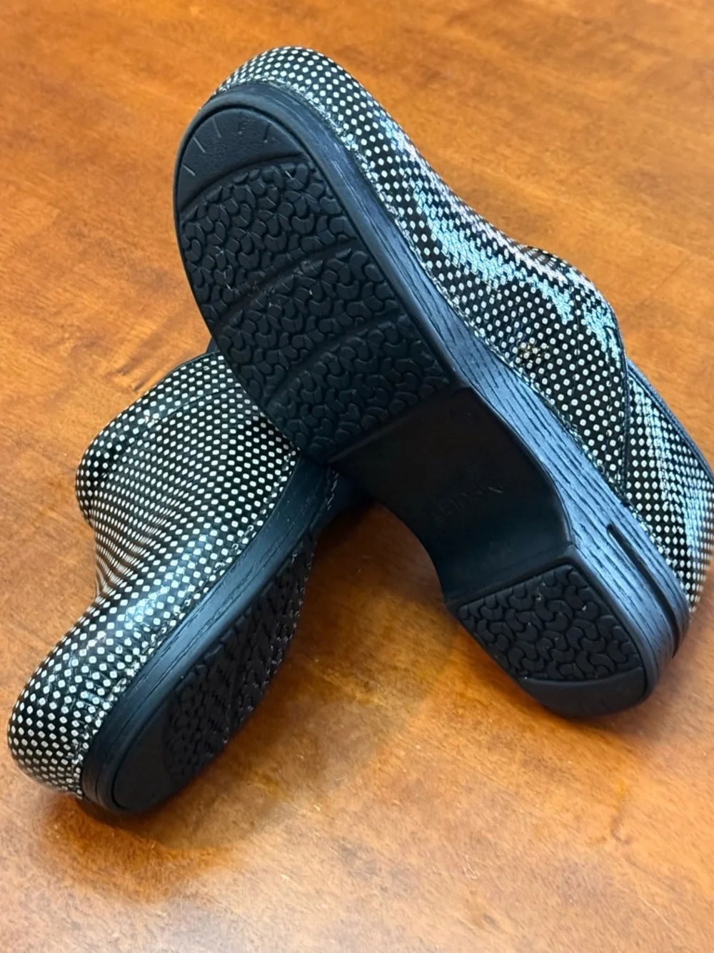 Dansko Pro XP Patent Leather Black and White Polka Dot Clog - Picture 5 of 6